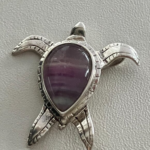 Sterling Silver Turtle Pendant with Purple Stone - Picture 4 of 7